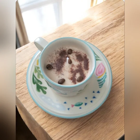 Fresh Brewed Coffee Scented Candle Nautical Teacup & Saucer - Picture 2 of 4